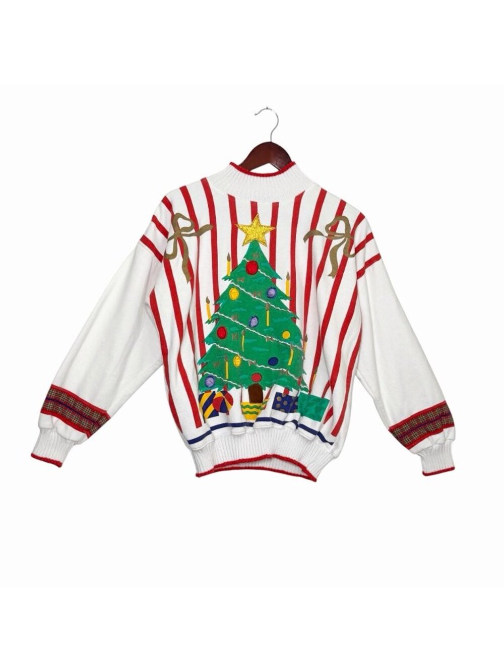 Vintage Ugly Christmas Tree Sweater Striped Multicolored NO Size